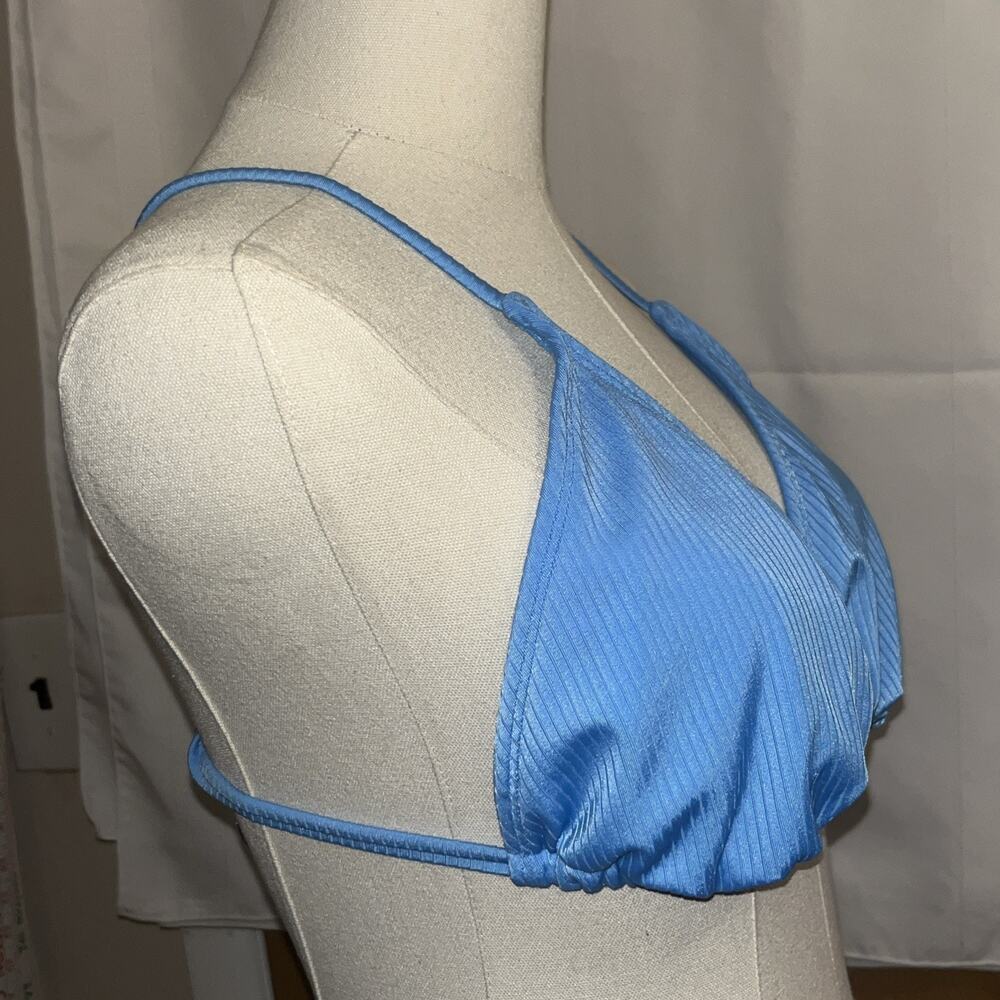 Wild Fable Light Blue Ribbed Triangle String Bikini Top Size L - Picture 2 of 4